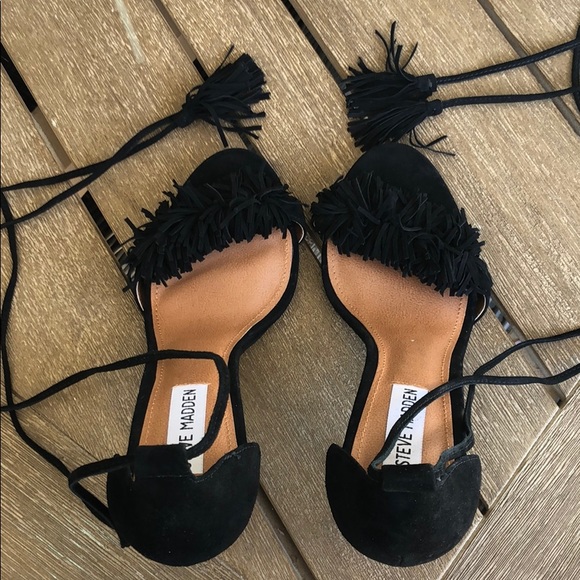 (Sold) Steve Madden Sassey Black Suede Fringe Heel - Picture 7 of 8